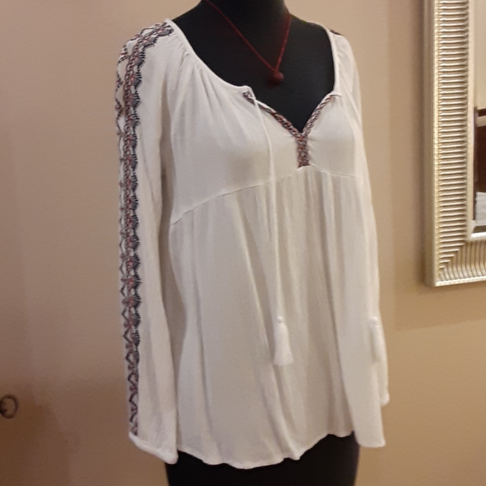 Old Navy embroidered tassel tunic shirt blouse XS
